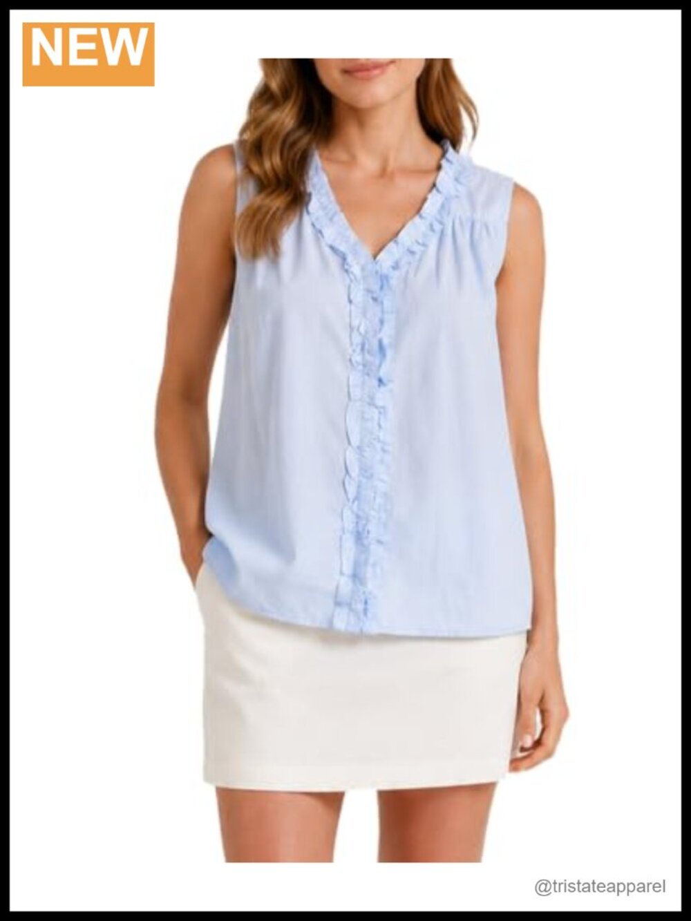Ruffle V-Neck Sleeveless Tank Top Casual Loose Blouse Polyester